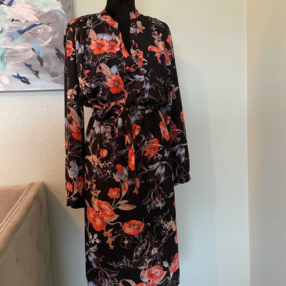 Chic Floral Midi Dress Tie Waist